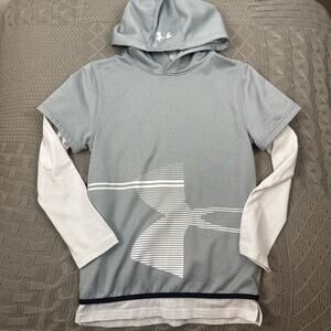 Under Armour Kids Layered Hoodie in Gray and White ~ Youth Medium